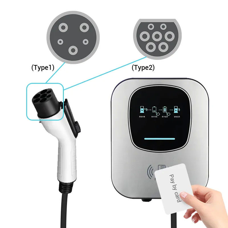 Tesla 7 Kilowatts Swiping Card 220v Type 1 EV Charger With LED Screen