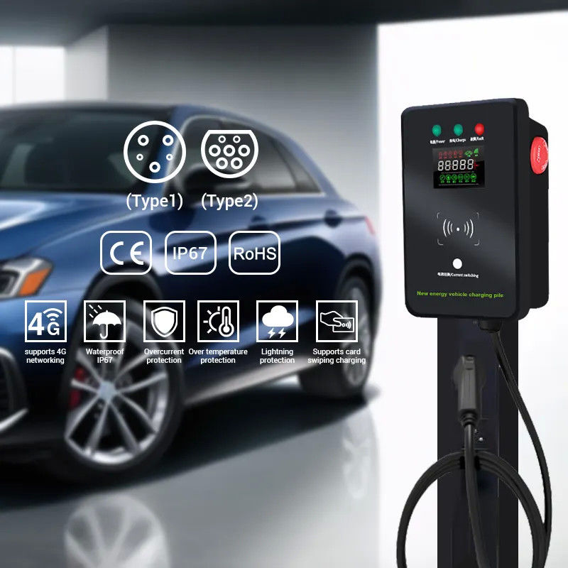Type1 And Type2 Smart Larger Screen Wall Mounted EV Charging Station Blue Tooth