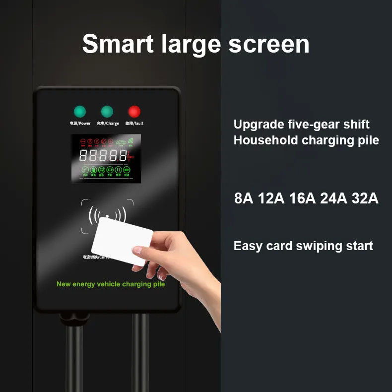 Type1 And Type2 Smart Larger Screen Wall Mounted EV Charging Station Blue Tooth