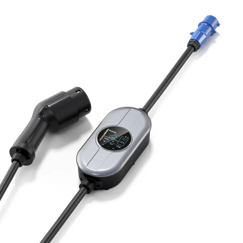 Type 2 IEC Adjustable Current Pilot Lamp OLCD Portable AC EV Charger Waterproof