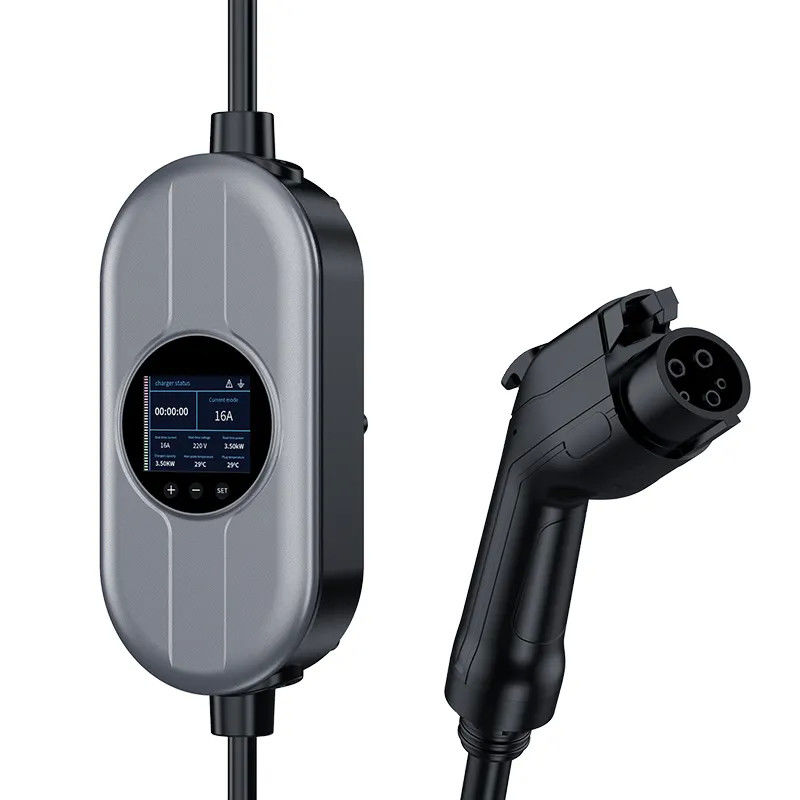 Type 2 IEC Adjustable Current Pilot Lamp OLCD Portable AC EV Charger Waterproof