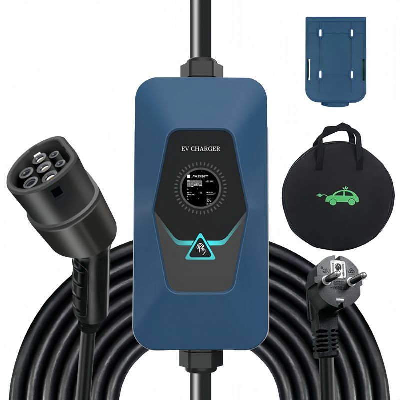 Type 2 Screen Display 32A Portable AC EV Charger With CE Certificate